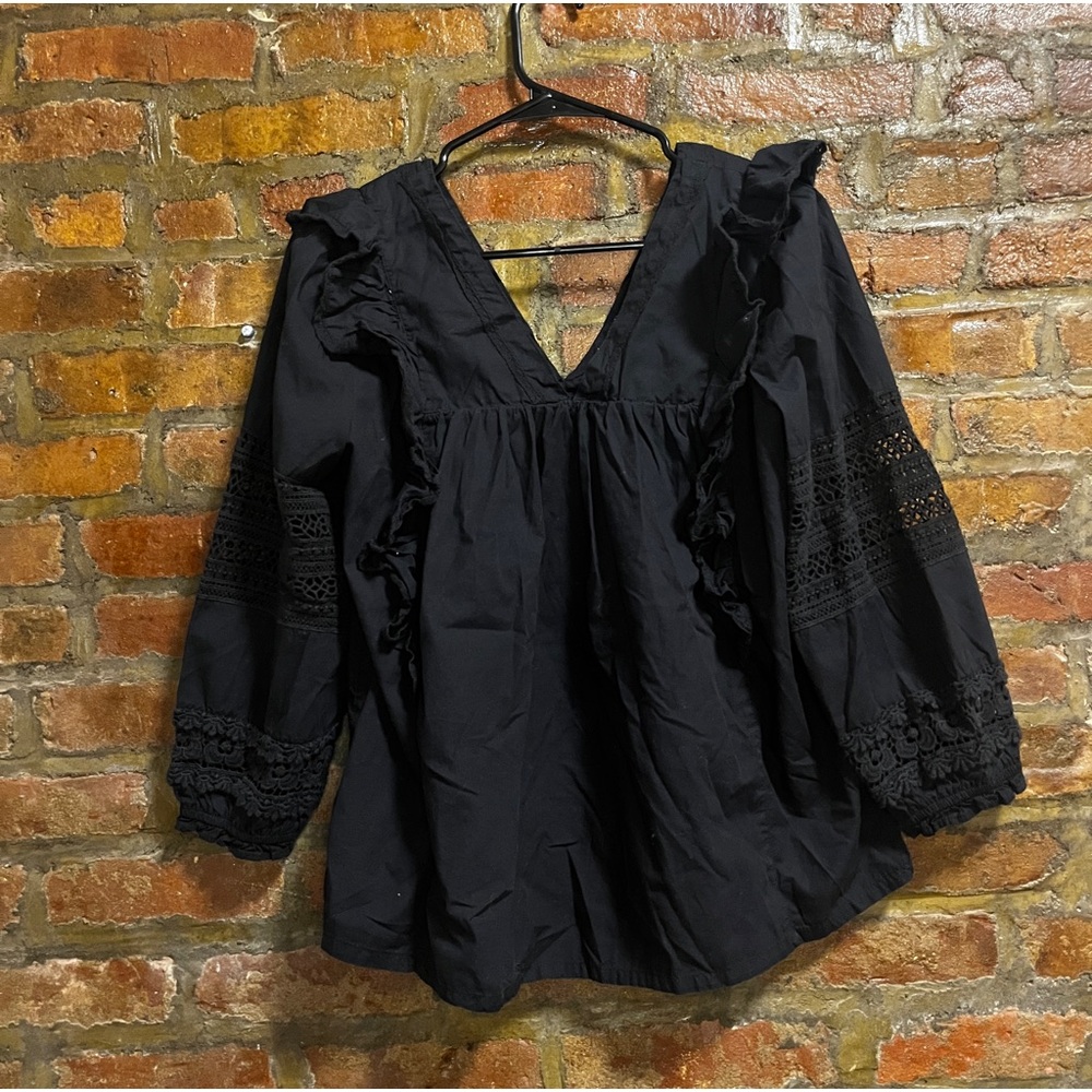 Anthropologie Black Peasant Top - Small
